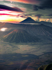 Scenic view of mountains during sunset