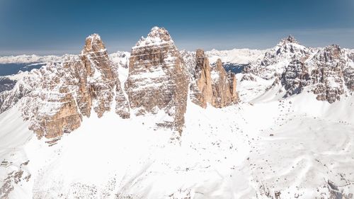 Panoramic view of snowcapped mountains against sky