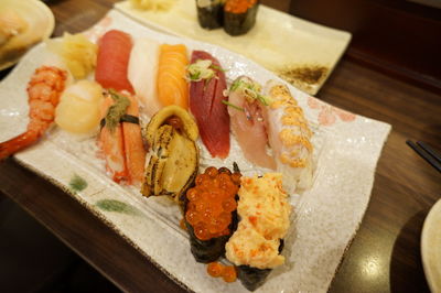 Close-up of sushi served on plate