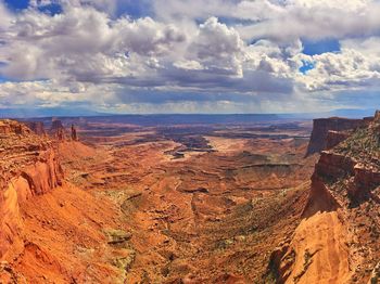 Aerial view of landscape against cloudy sky