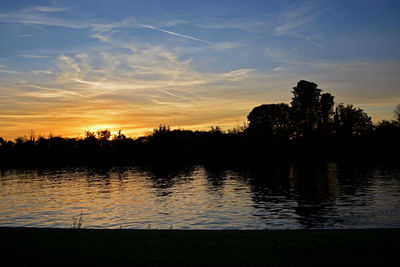 Scenic view of lake against sky during sunset