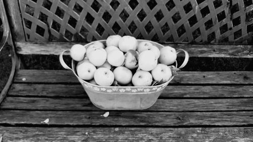 High angle view of eggs in container