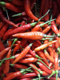 High angle view of red chili peppers for sale in market