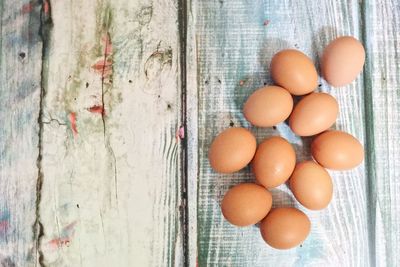 High angle view of eggs on table