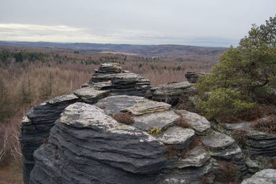 Rocks on land against sky