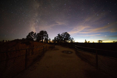Road by trees against sky at night