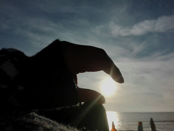 Close-up of silhouette person against sky during sunset