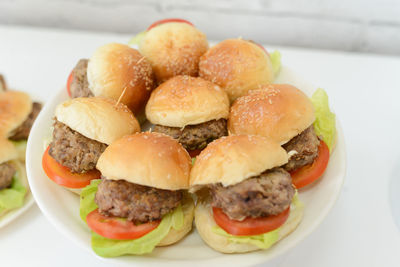 Close-up of burger in plate