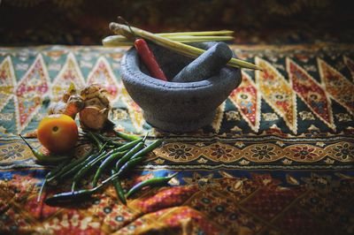 Close-up of varios vegetable on table