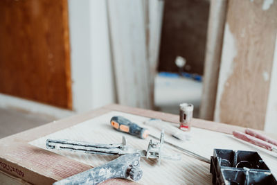 Work tools at construction site. home improvement