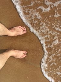 Low section of person on sand at beach