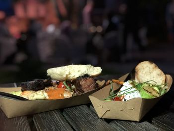 Close-up of food served on table in restaurant