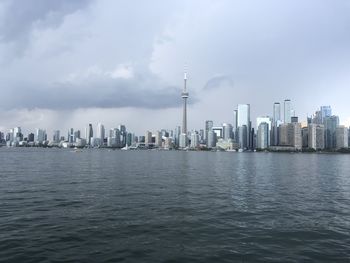 Toronto skyline from the islands with stormy clouds