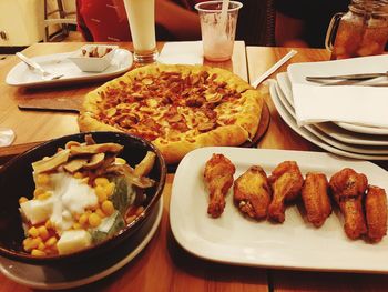 Close-up of food served on table