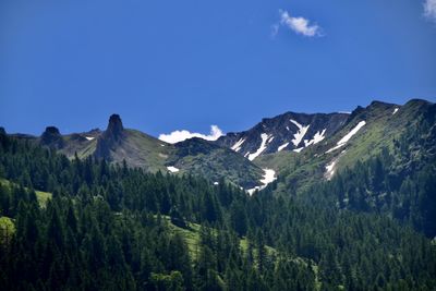 Scenic view of mountains against clear blue sky