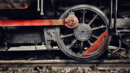 Close-up of train on railroad track