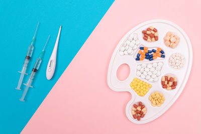 High angle view of breakfast on table