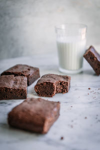 Close-up of chocolate cake on table