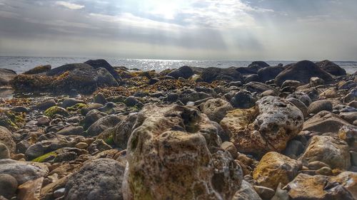 Rocks on shore against sky