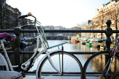 Close-up of bicycle against sky