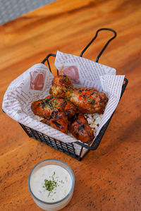 High angle view of food on table