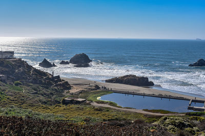 Scenic view of sea against clear sky