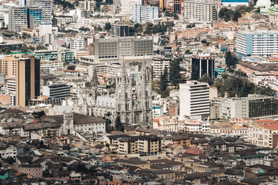 High angle view of buildings in city