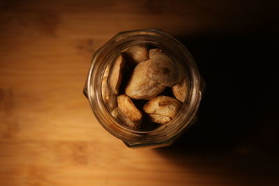 High angle view of fruits in container on table