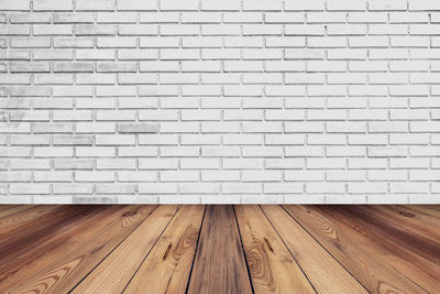 White brick wall room and floor background texture