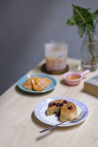 High angle view of breakfast on table