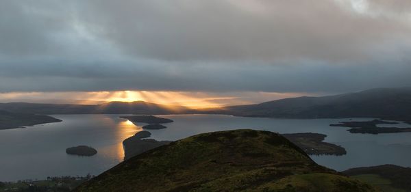 Scenic view of lake against dramatic sky