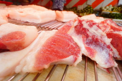 Close-up of meat on table