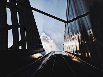 Low angle view of railroad tracks against sky in city