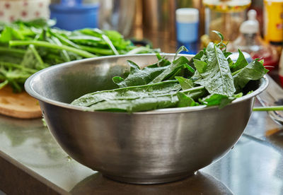 Close-up of salad in bowl on table