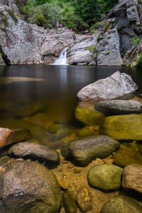 Water flowing through rocks