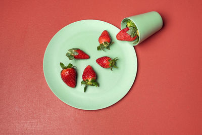 High angle view of fruits in plate