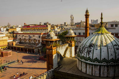 High angle view of buildings in city