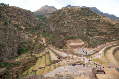 High angle view of tourists on mountain