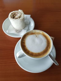 High angle view of coffee on table