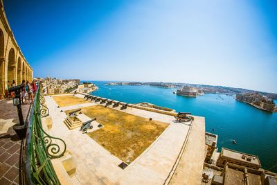 High angle view of sea against clear sky