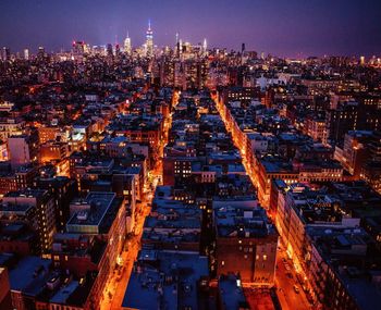 Aerial view of city at night