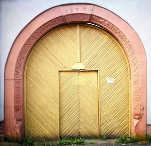 Closed door of building