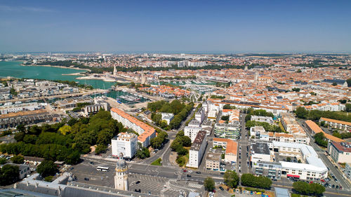 High angle view of townscape against sky