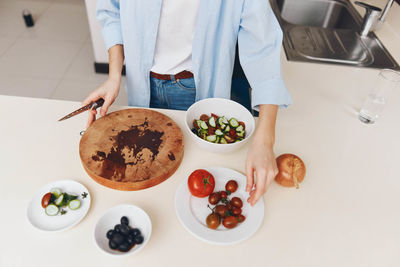 High angle view of food on table