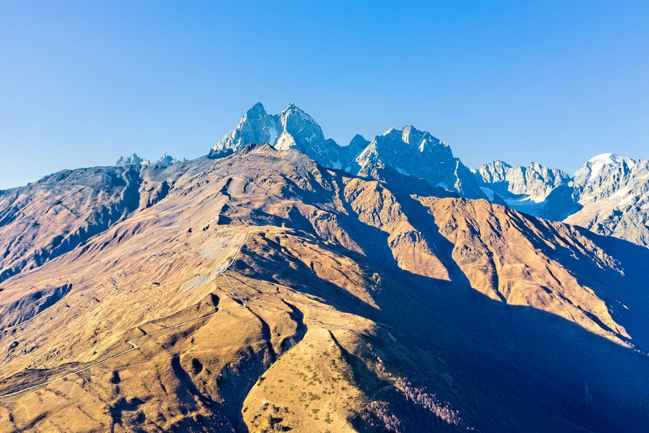 SCENIC VIEW OF MOUNTAINS AGAINST CLEAR BLUE SKY