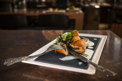 Close-up of food on table