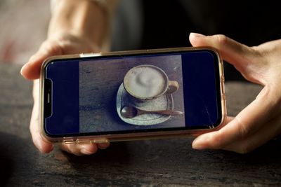 Cropped hand of person holding smart phone