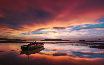 Scenic view of sea against dramatic sky during sunset