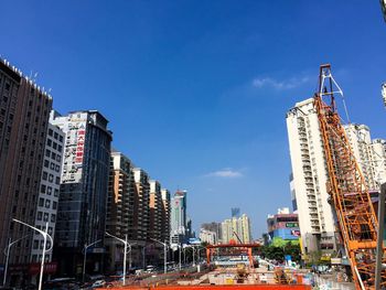 Cityscape against clear blue sky