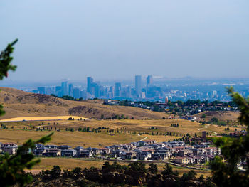 Cityscape against clear sky